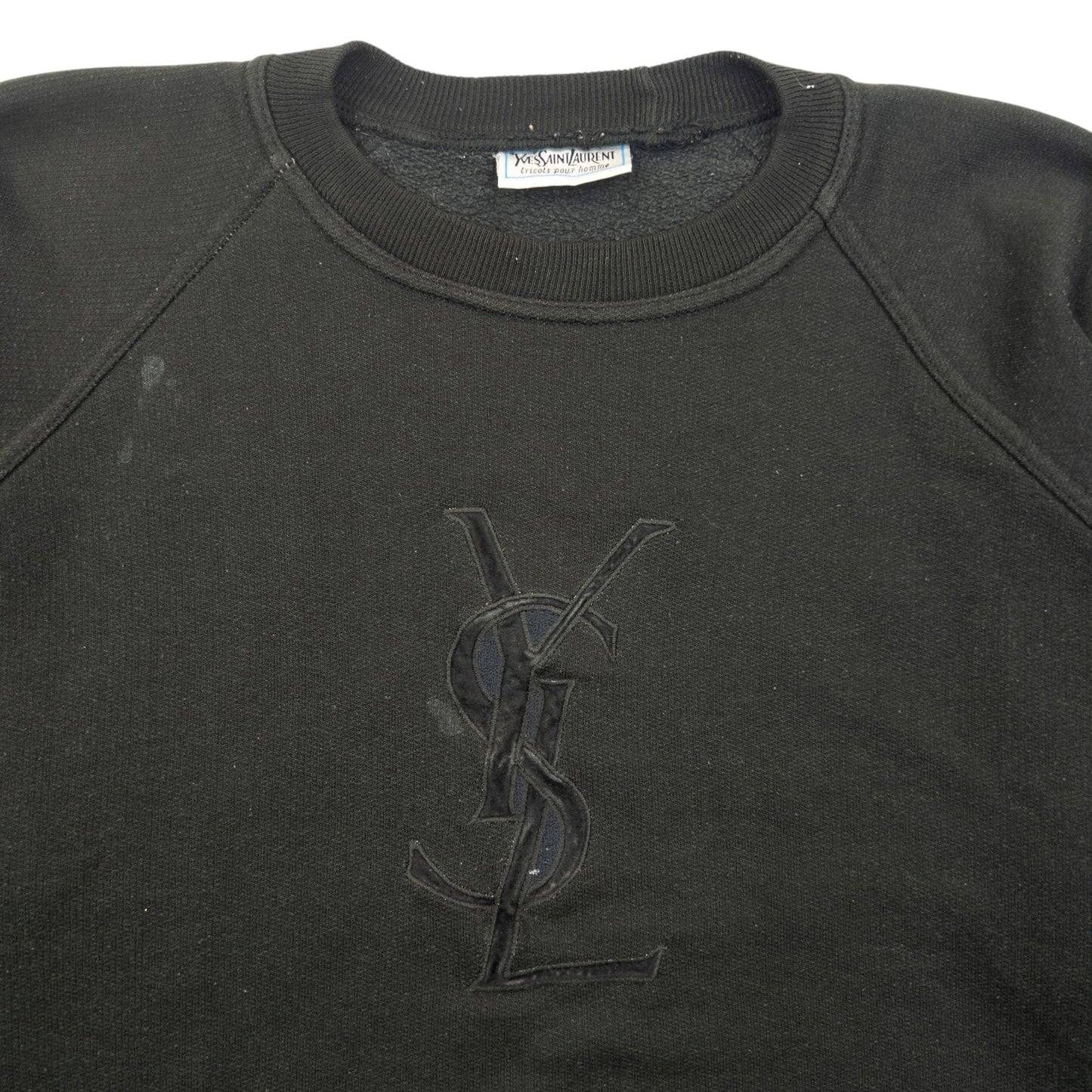 Vintage 80s YSL Yves Saint Laurent Embroidered Sweatshirt Size S | Small, Black