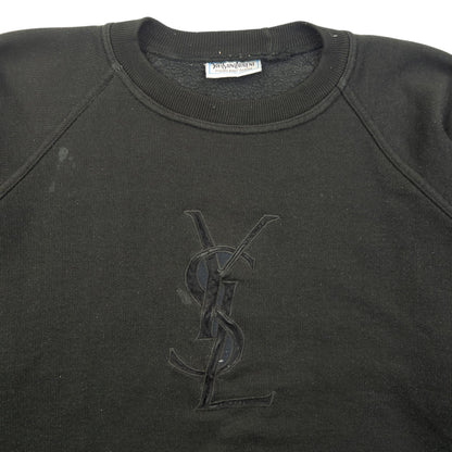 Vintage 80s YSL Yves Saint Laurent Embroidered Sweatshirt Size S | Small, Black