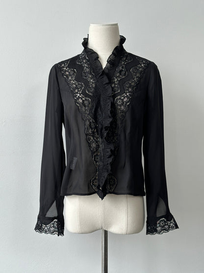Vintage 1990s Lace Sheer Ruffle Top - XS-S