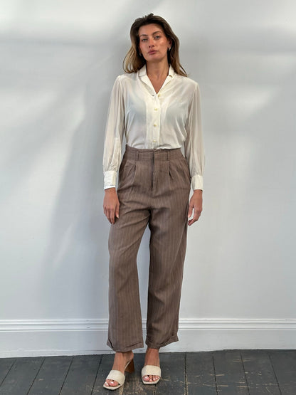 Jigsaw 1990s Pure Linen Striped Wide Leg Trousers - W27