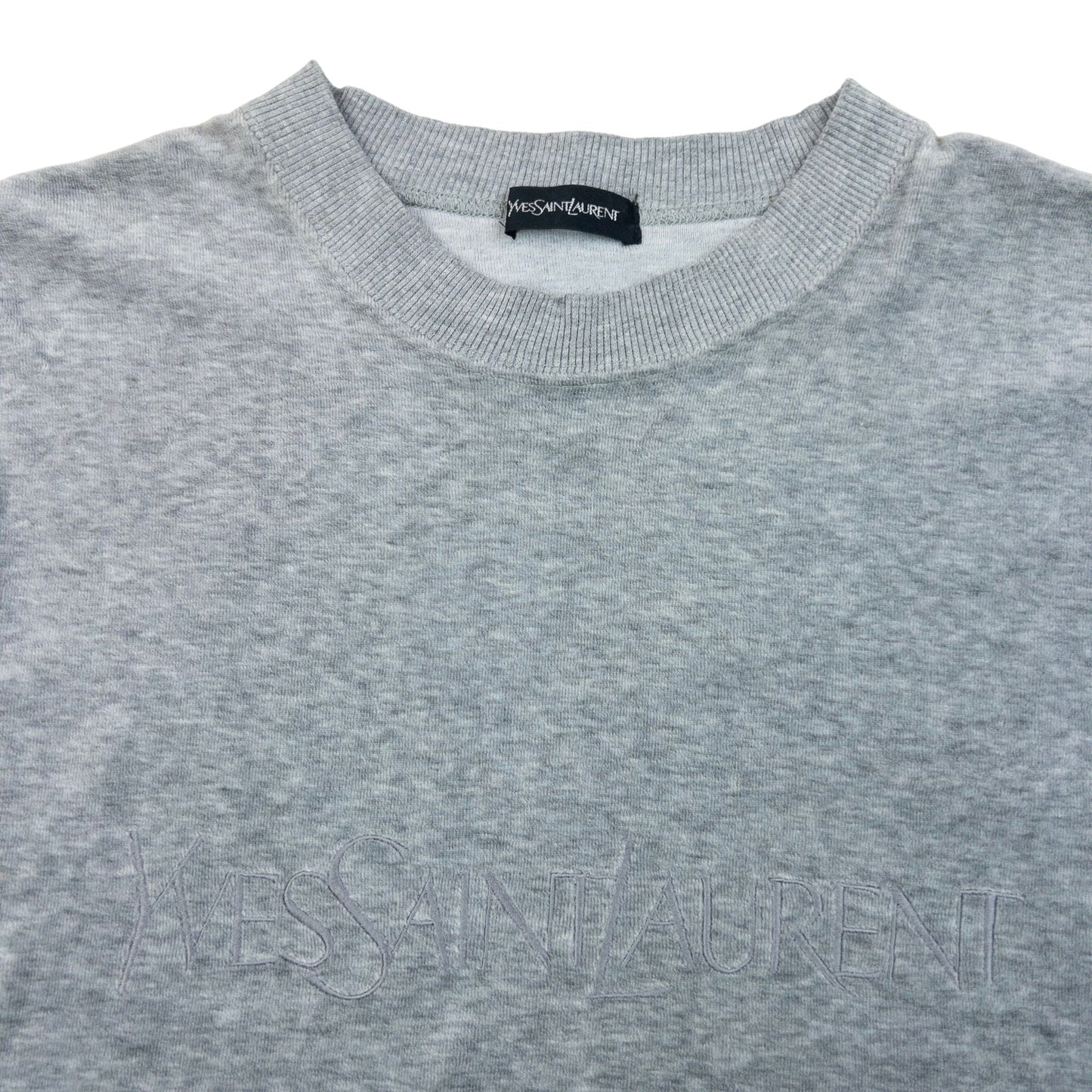 Vintage 90s YSL Yves Saint Laurent Embroidered Velour Sweatshirt Size S | Small, Grey