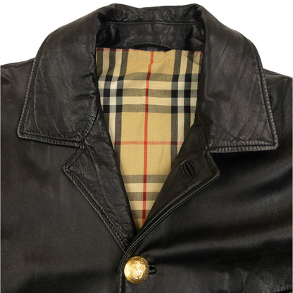 Vintage 2000s Burberry Nova Check Lined Leather Jacket Size M | Medium, Black