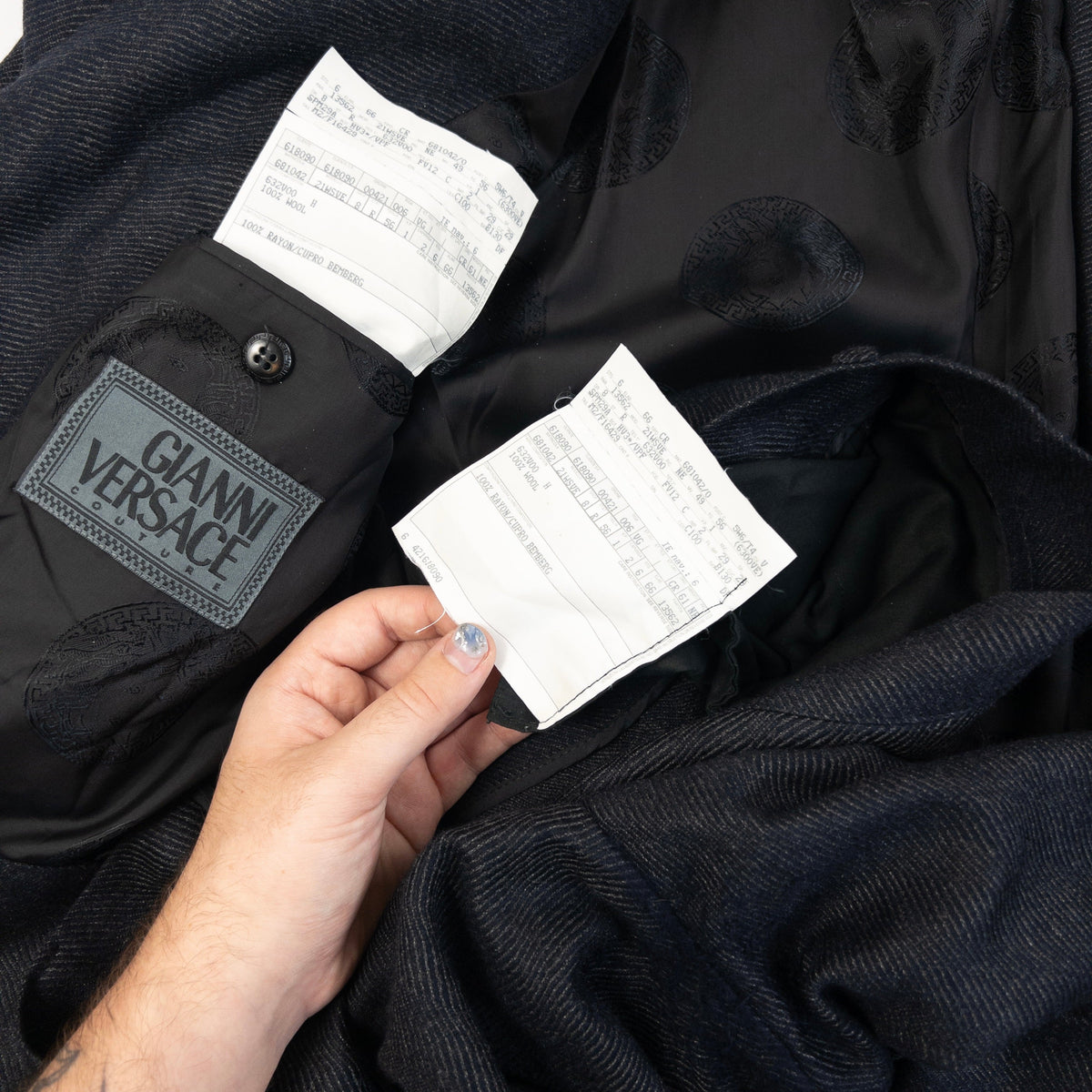Vintage 90s Gianni Versace Couture Wool Jacket & Trousers Suit Size L | O/S, Grey