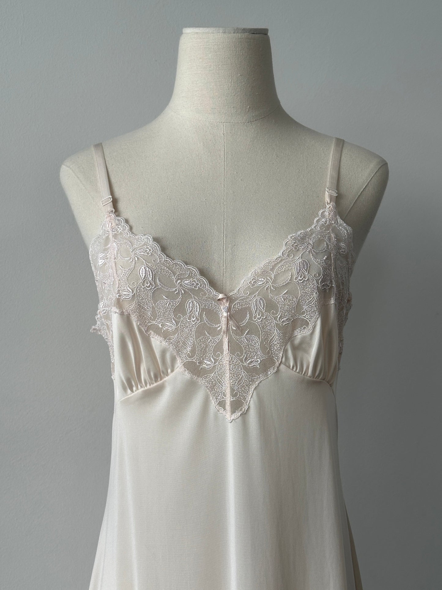 Vintage 1990s Satin Lace Midi Slip Dress - S-M