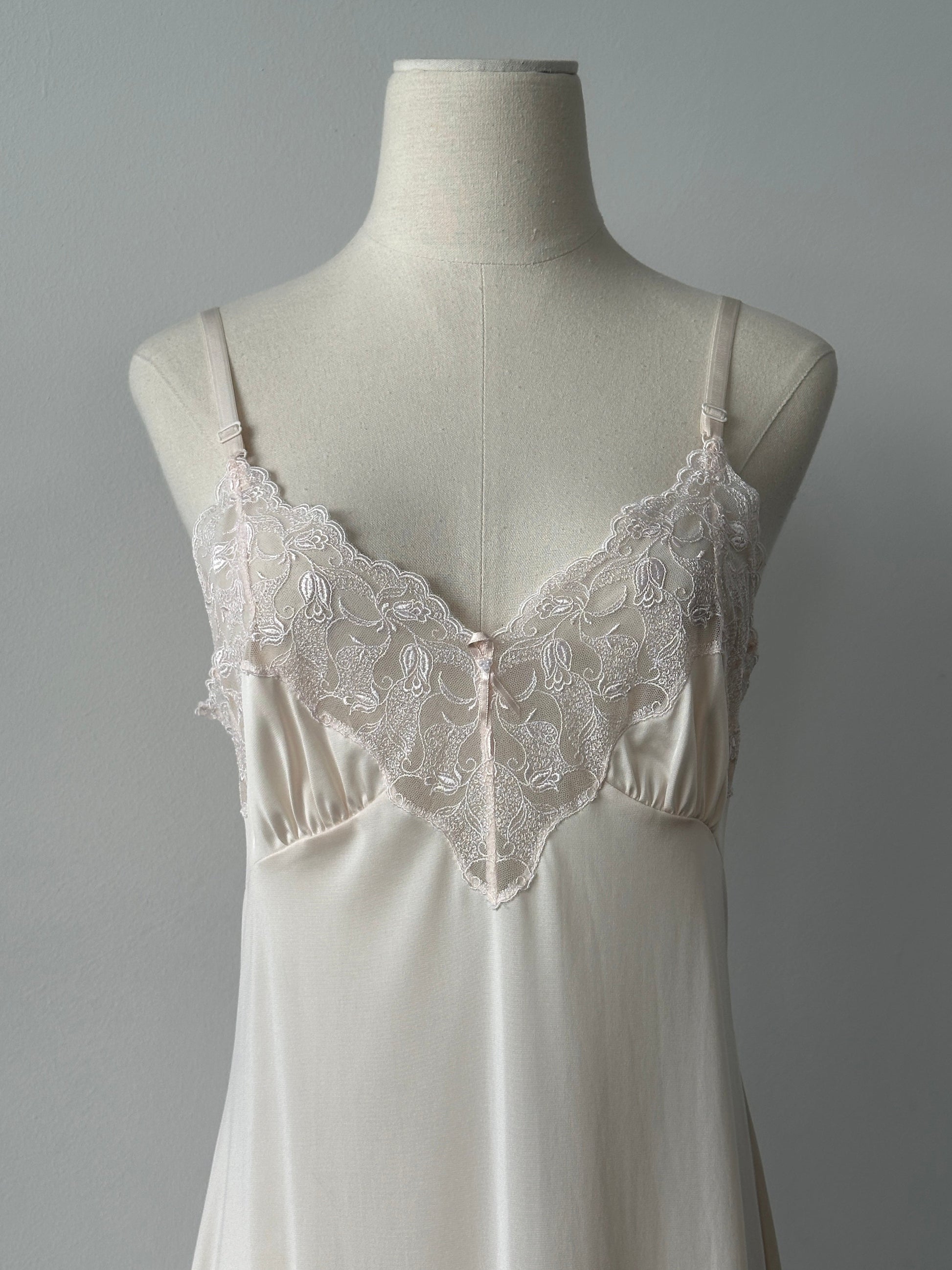 Vintage 1990s Satin Lace Midi Slip Dress - S-M