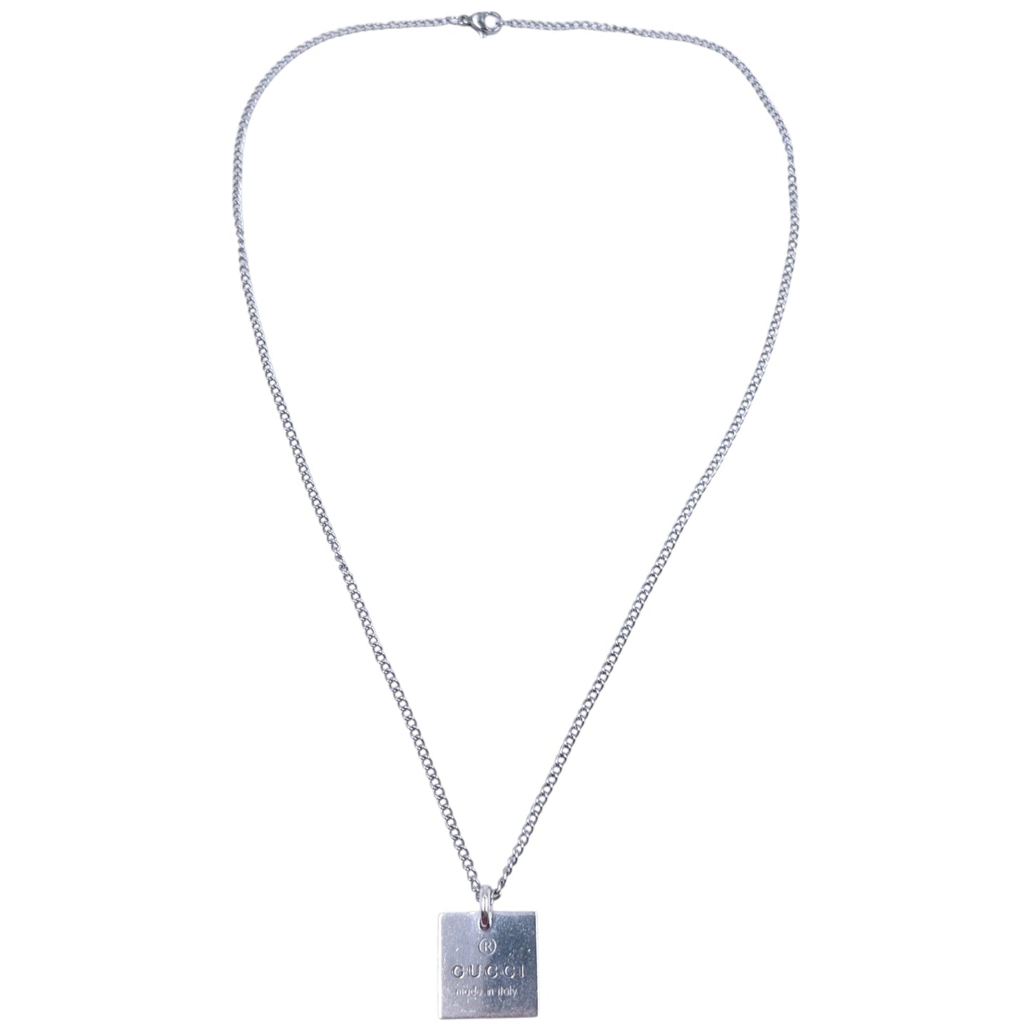 Vintage 90s Gucci Silver Square Pendant Necklace