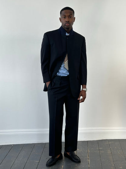 Burberry London 2000s Pure Wool High Neck Stripe Suit - 40S/L/XL