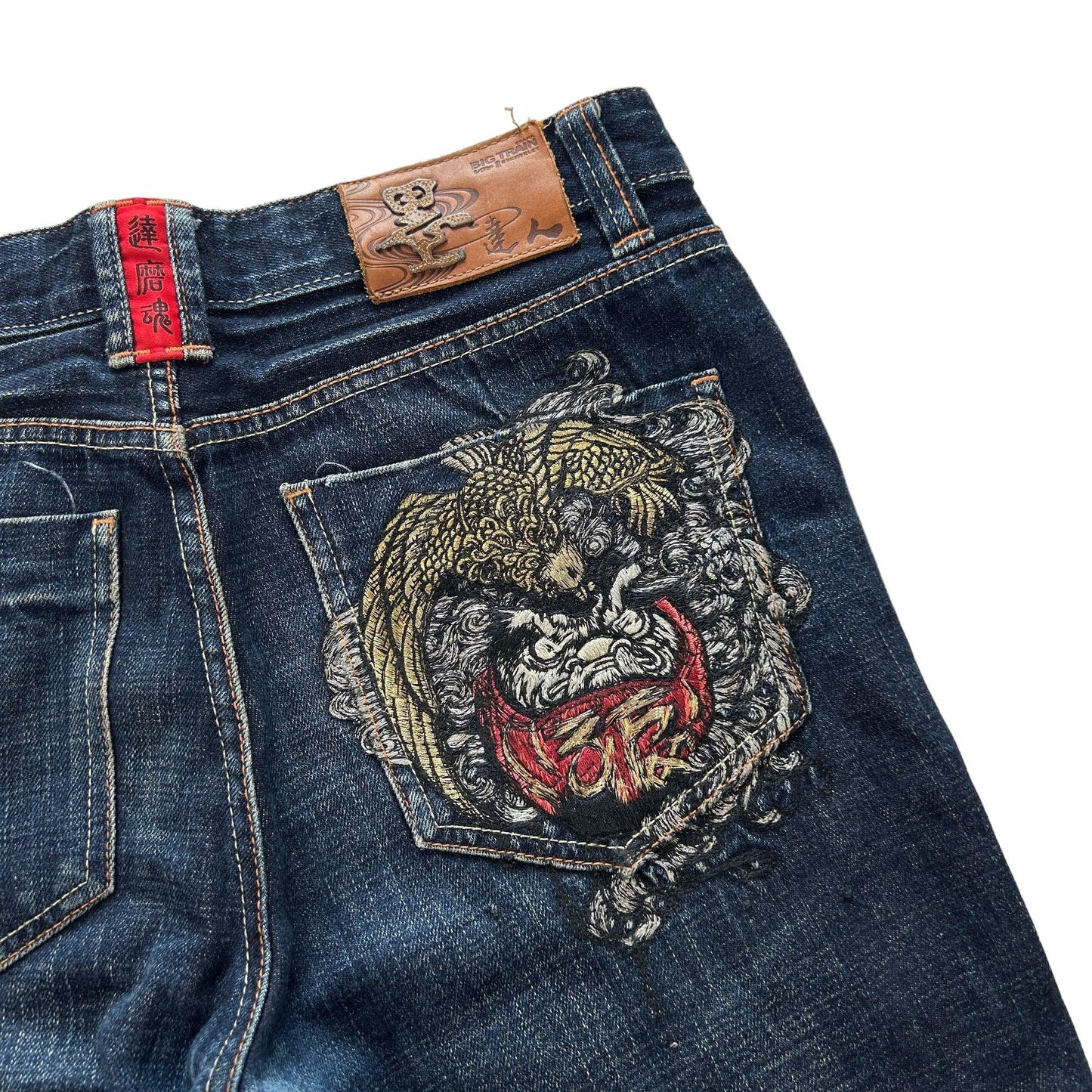 Vintage Big Train Embroidered Denim Jeans Size W32 - Known Source