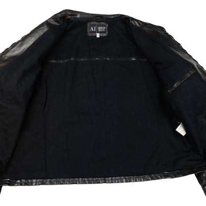 Vintage Armani Jeans Leather Biker Jacket Size L