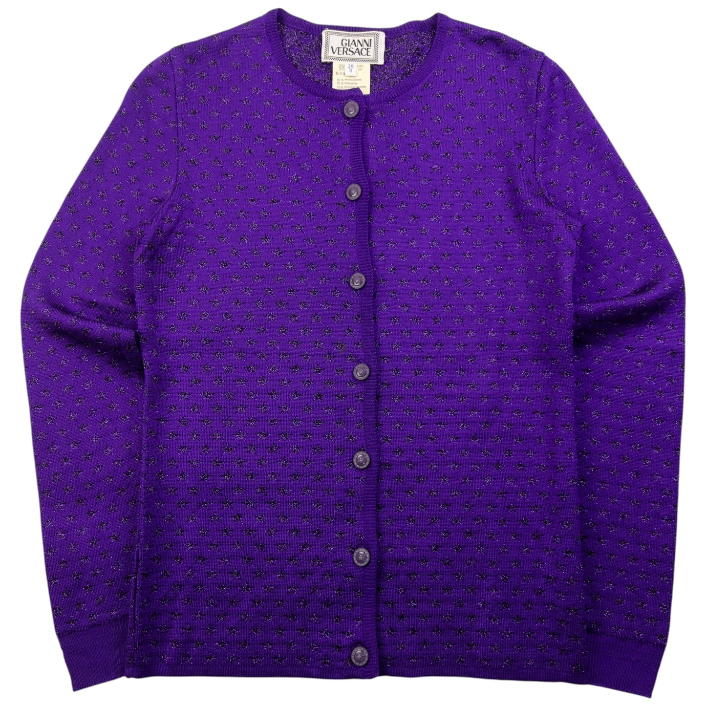 Vintage 90s Gianni Versace Star Pattern Wool Cardigan Womens Size S | Small, Purple