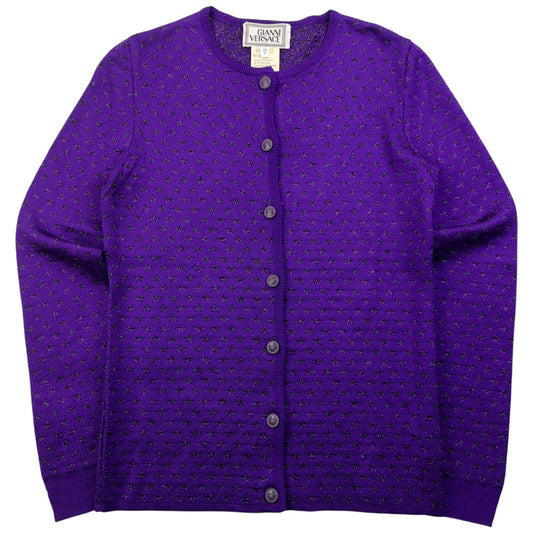Vintage 90s Gianni Versace Star Pattern Wool Cardigan Womens Size S | Small, Purple