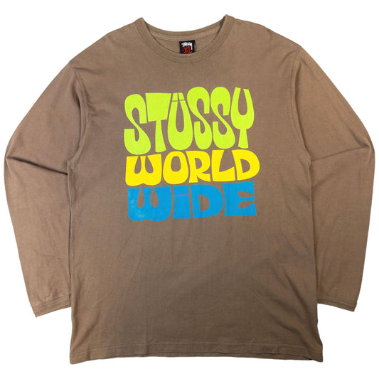 Vintage Stussy World Wide Long Sleeve Graphic T Shirt Size XL