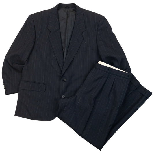 Vintage 80s Dior Monsieur Pinstripe Jacket & Trousers Suit Set Size XL | XL, Navy