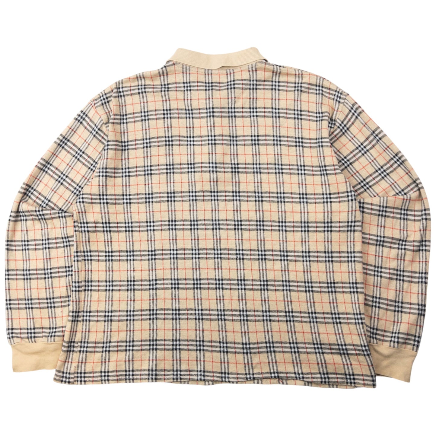 Vintage 90s Burberry Nova Check Long Sleeve Polo Shirt Size M | Medium, Beige