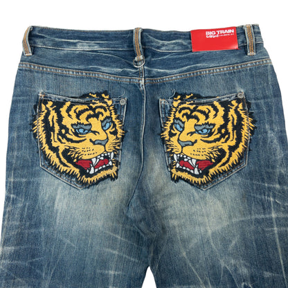 Vintage Big Train Japanese Tiger Embroidered Denim Jeans Size W38