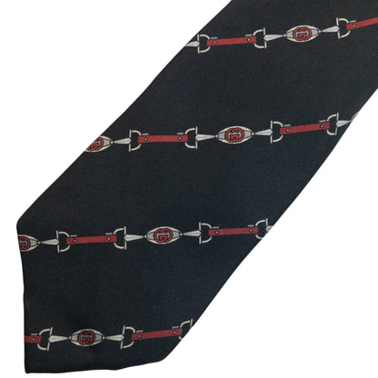Vintage 80s Gucci Horse Bit Striped Silk Tie | O/S, Black