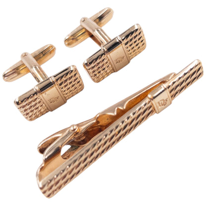 Vintage 90s Dior Embossed Tie Clip & Cufflinks | O/S, Gold