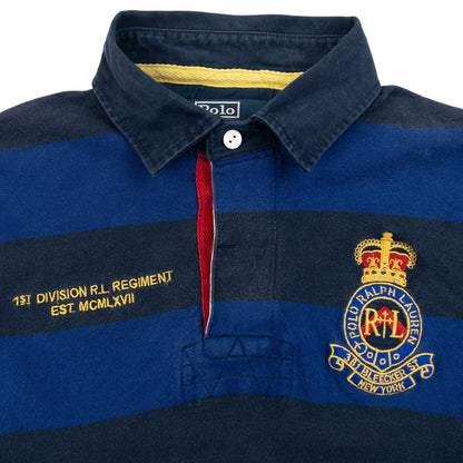 Vintage 90s Polo Ralph Lauren Striped Crest Long Sleeve Polo Shirt Size S | Small, Blue