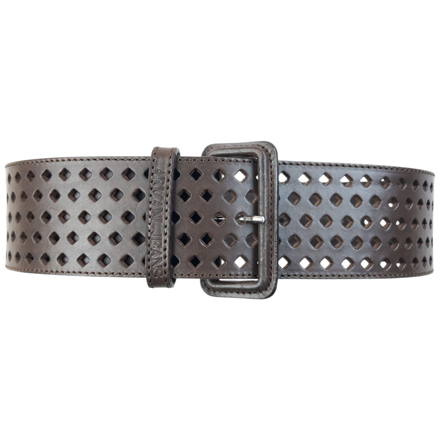 Vintage 2000s Armani Jeans Laser-Cut Leather Belt Size One Size | O/S, Brown