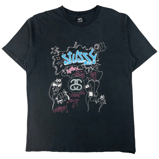 Vintage Stussy World Tour Doodle Graphic T Shirt Size XL