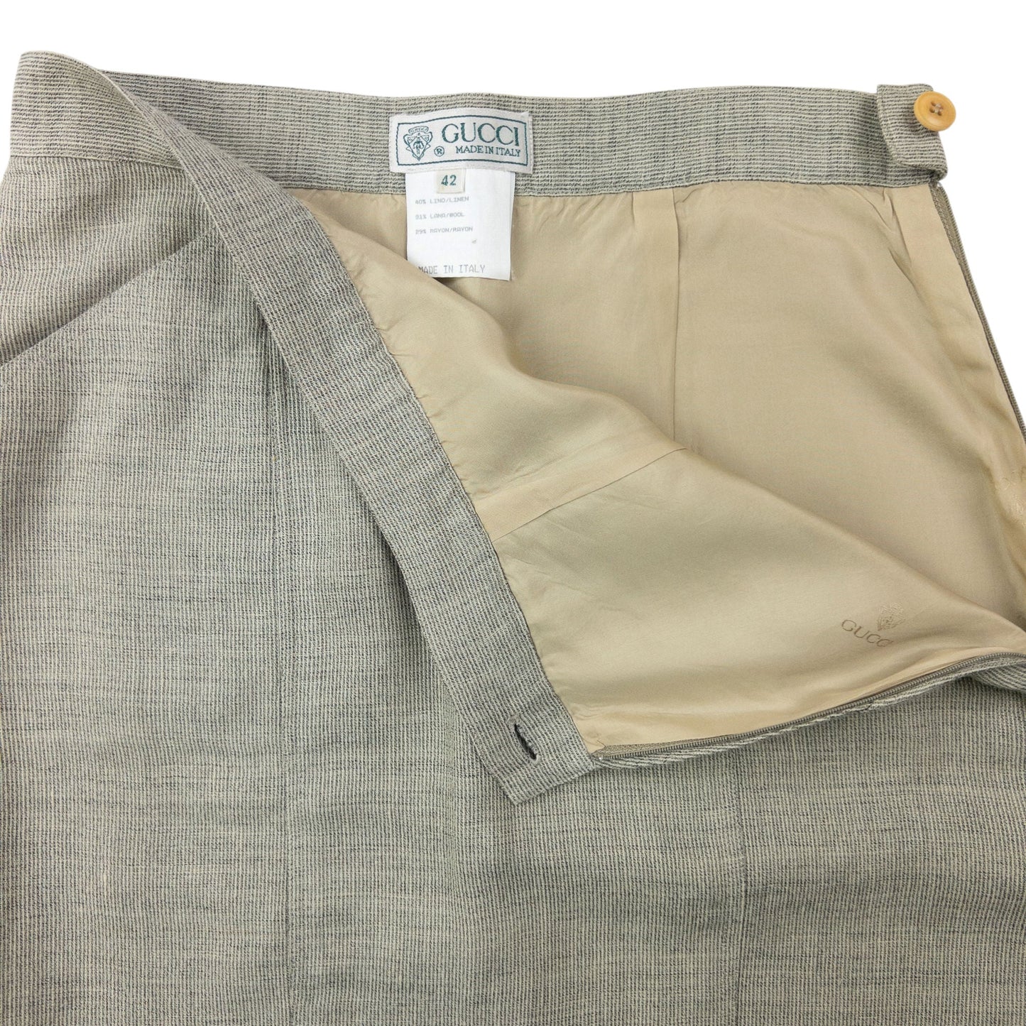 Vintage 80s Gucci Linen And Wool Skirt Womens Size W26 | W26, Grey
