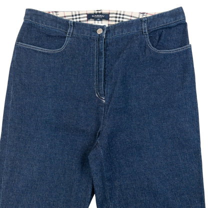 Vintage 2000s Burberry Nova Check Cuff Denim Jeans Size W27 | W27, Navy
