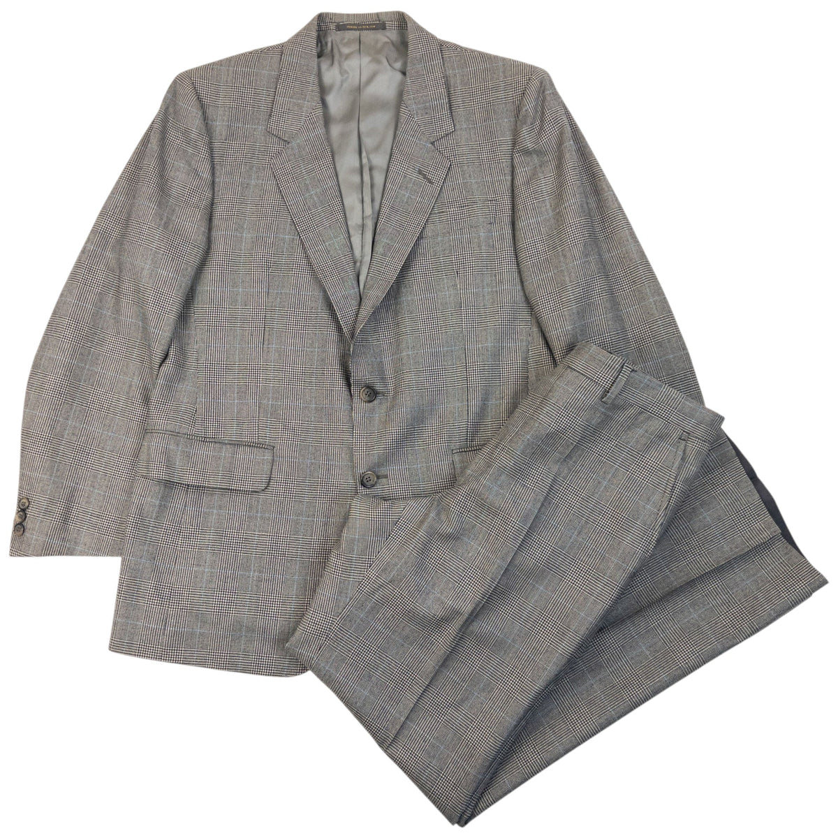 Vintage 90s Burberry Checkered Wool Jacket & Trousers Suit Set Size M | Medium, Grey