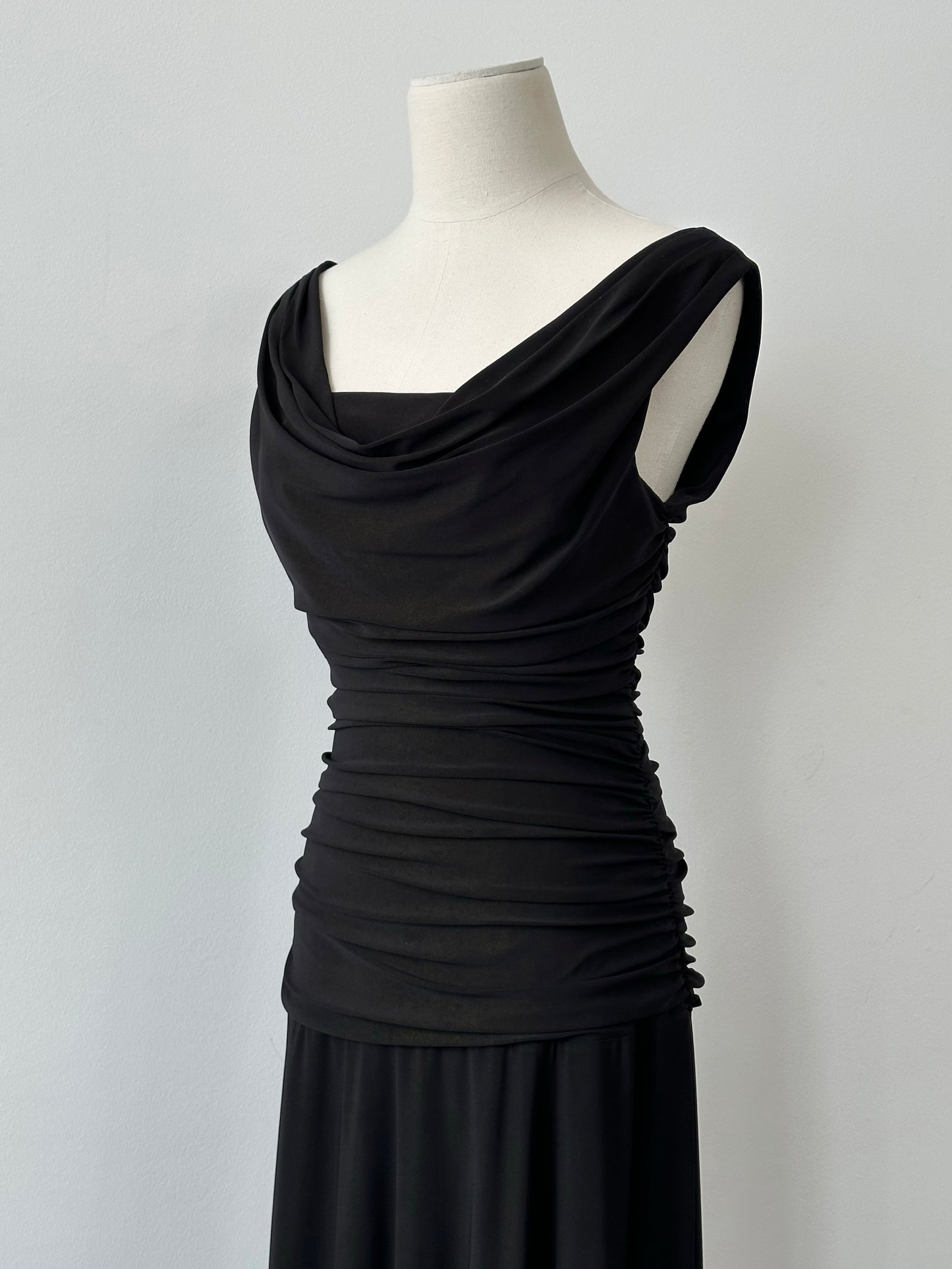 Vintage 1990s Cowl Neck Floor Length Fitted Dress - S-M