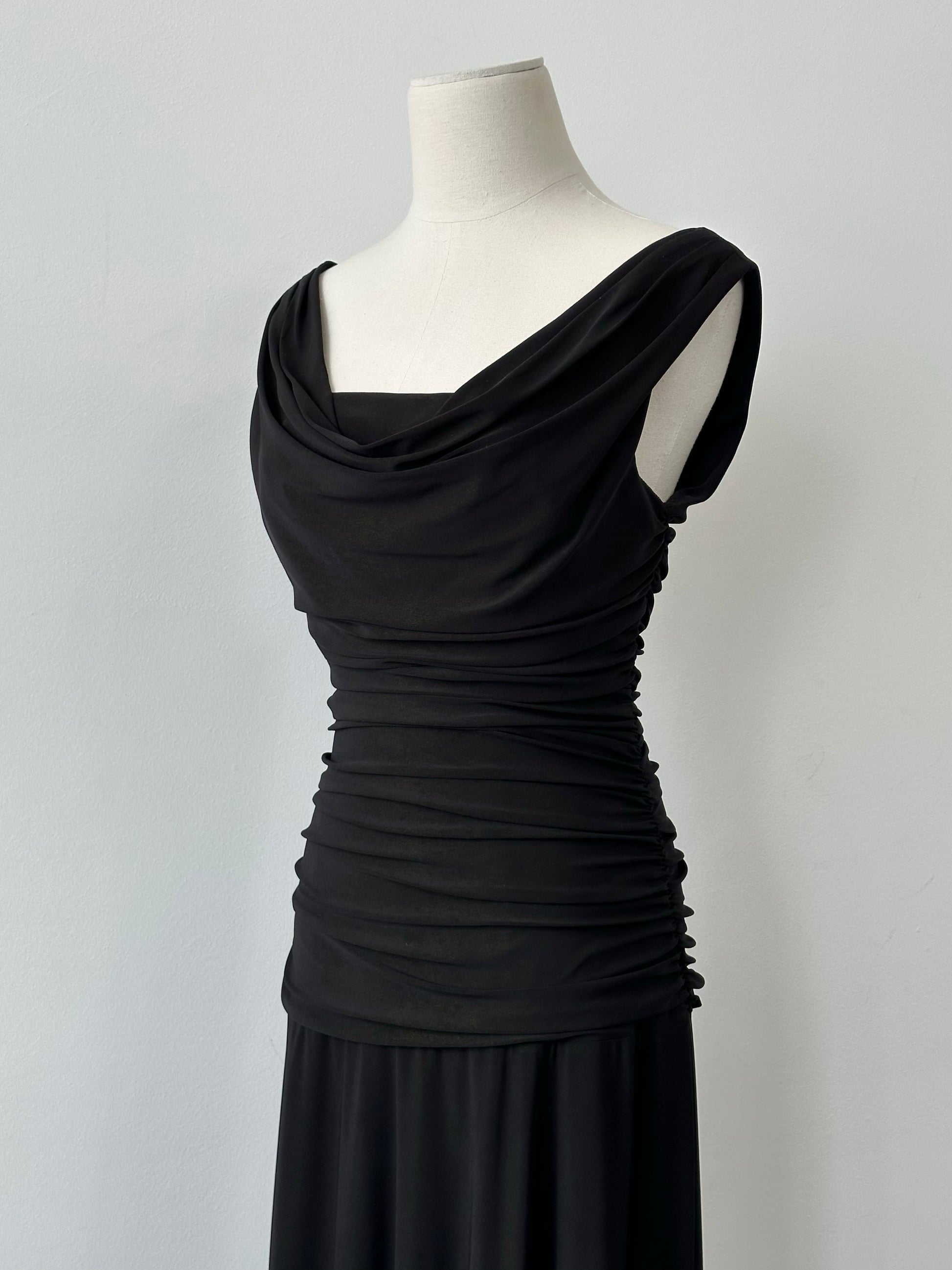 Vintage 1990s Cowl Neck Floor Length Fitted Dress - S-M