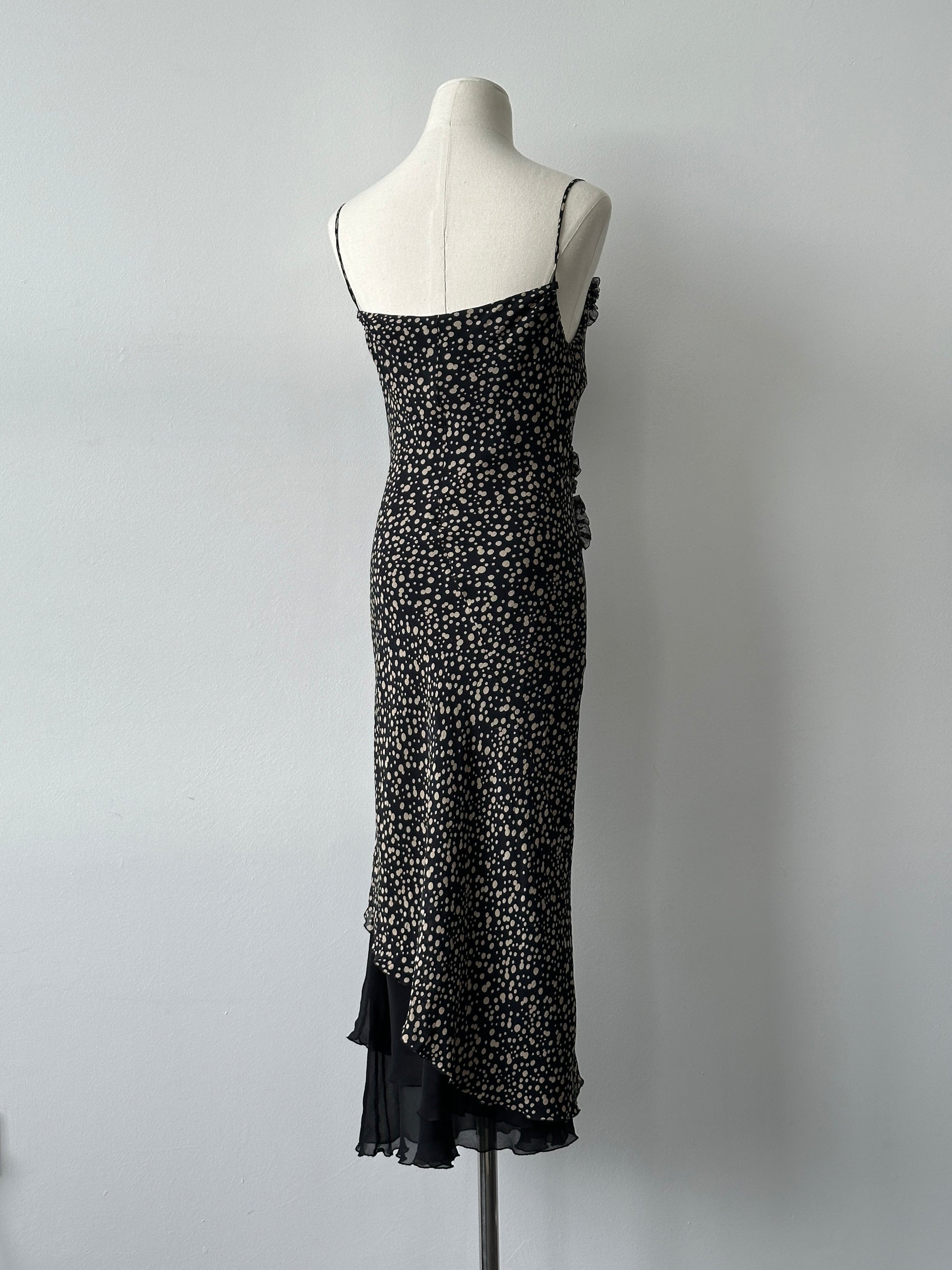 Vintage 2000s Silk Asymmetric Ruffle Print Dress - S-M