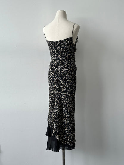 Vintage 2000s Silk Asymmetric Ruffle Print Dress - S-M