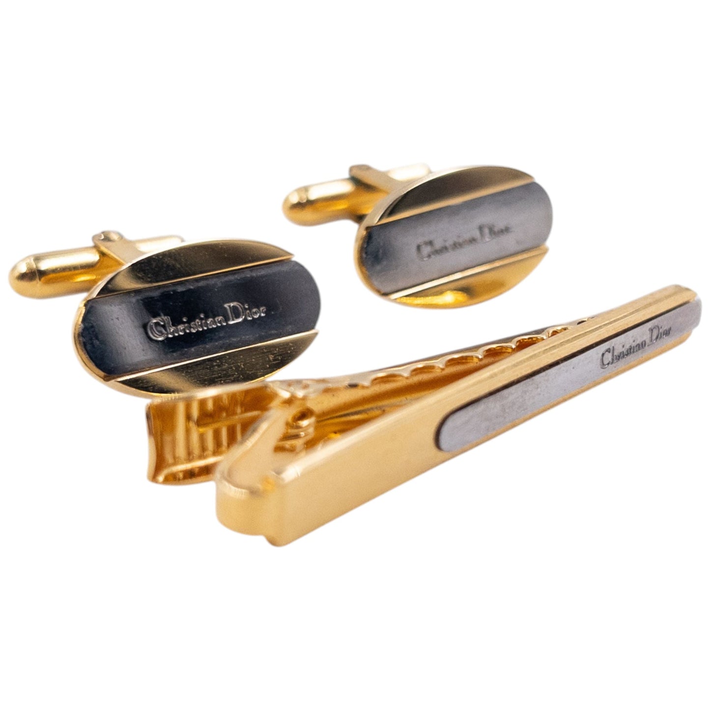 Vintage Dior Cuff Links & Tie Clip Set
