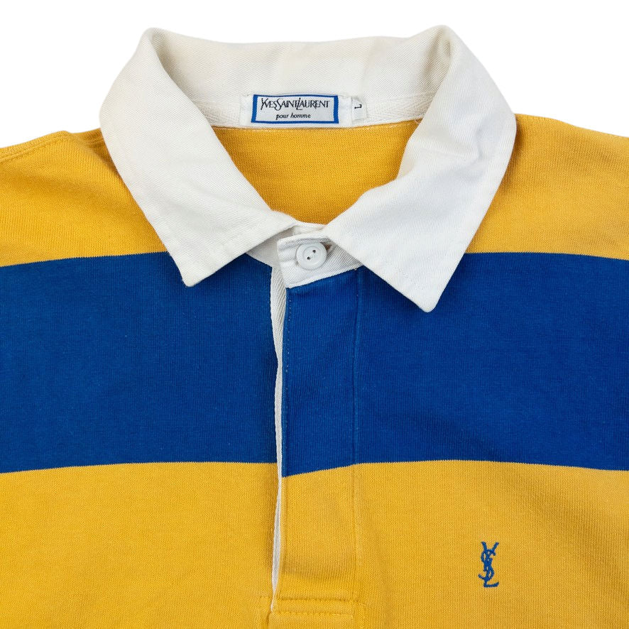 Vintage 80s YSL Yves Saint Laurent Striped Long Sleeve Rugby Polo Shirt Size S | Small, Multicoloured