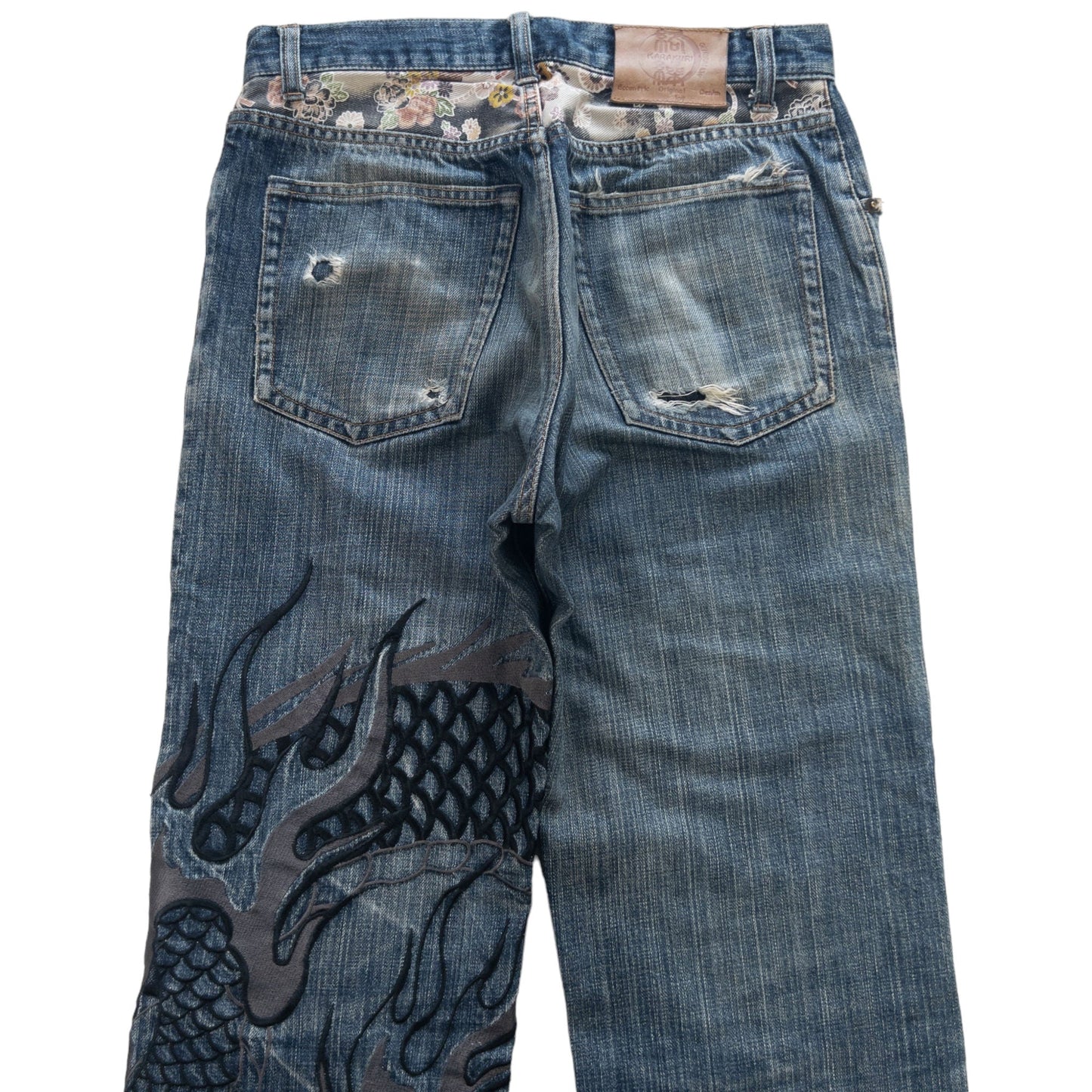 Vintage Kara Kuri Dragon Japanese Denim Jeans Size W30