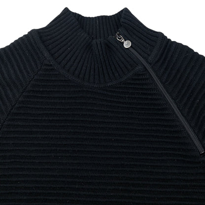 Vintage 2000s Armani Jeans Asymmetric Q Zip Ribbed Knit Jumper Size L | Large, Black