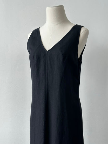 Marella 1990s Linen V Neck Floor Length Dress - S/M