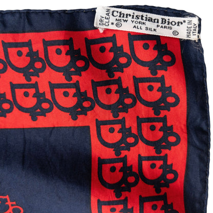 Vintage 80s Dior Monogram Silk Scarf | O/S, Red and Navy