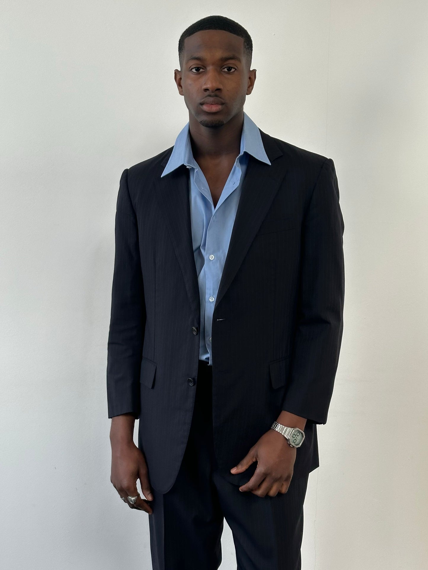Burberry London 2000s Pure Wool High Neck Stripe Suit - 40S/L/XL
