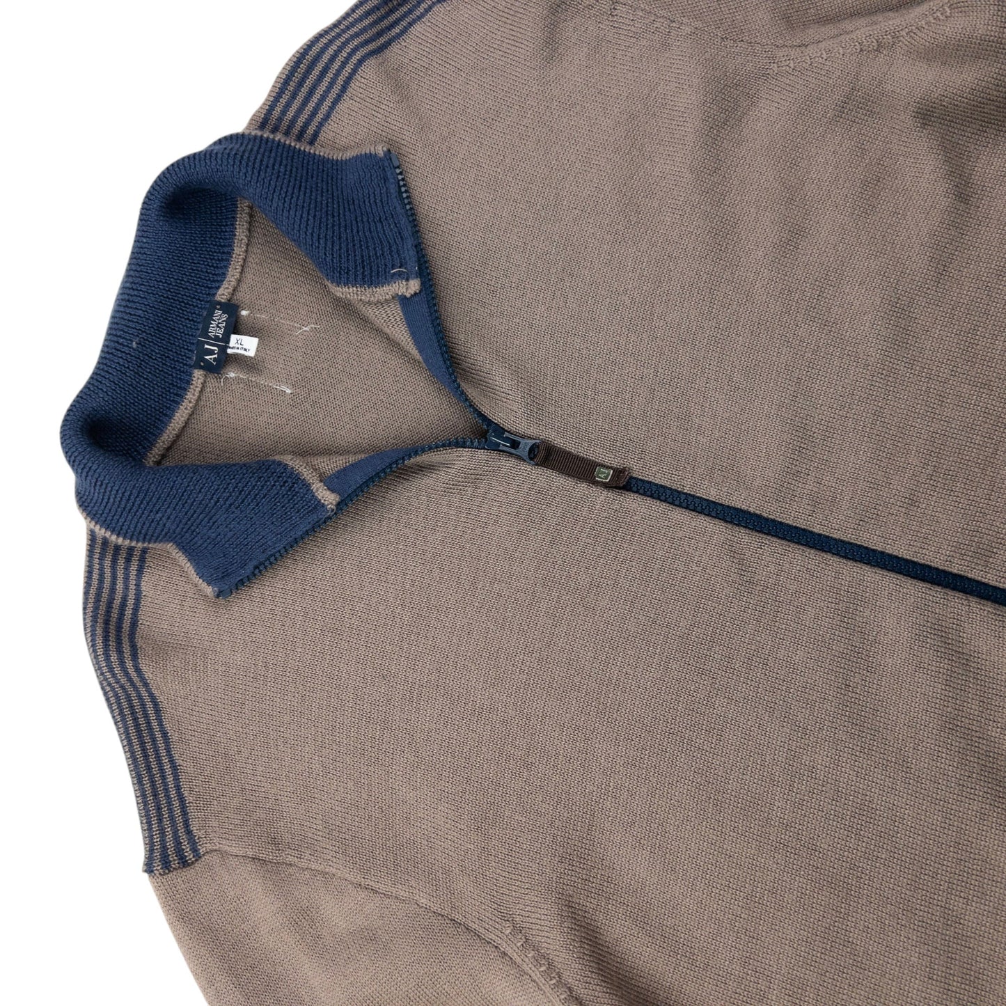 Vintage 2000s Armani Jeans Zip Up Jumper Size L | Large, Beige