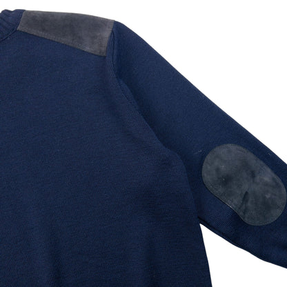 Vintage 90s Burberry Suede Patch Wool Jumper Size L | Large, Navy