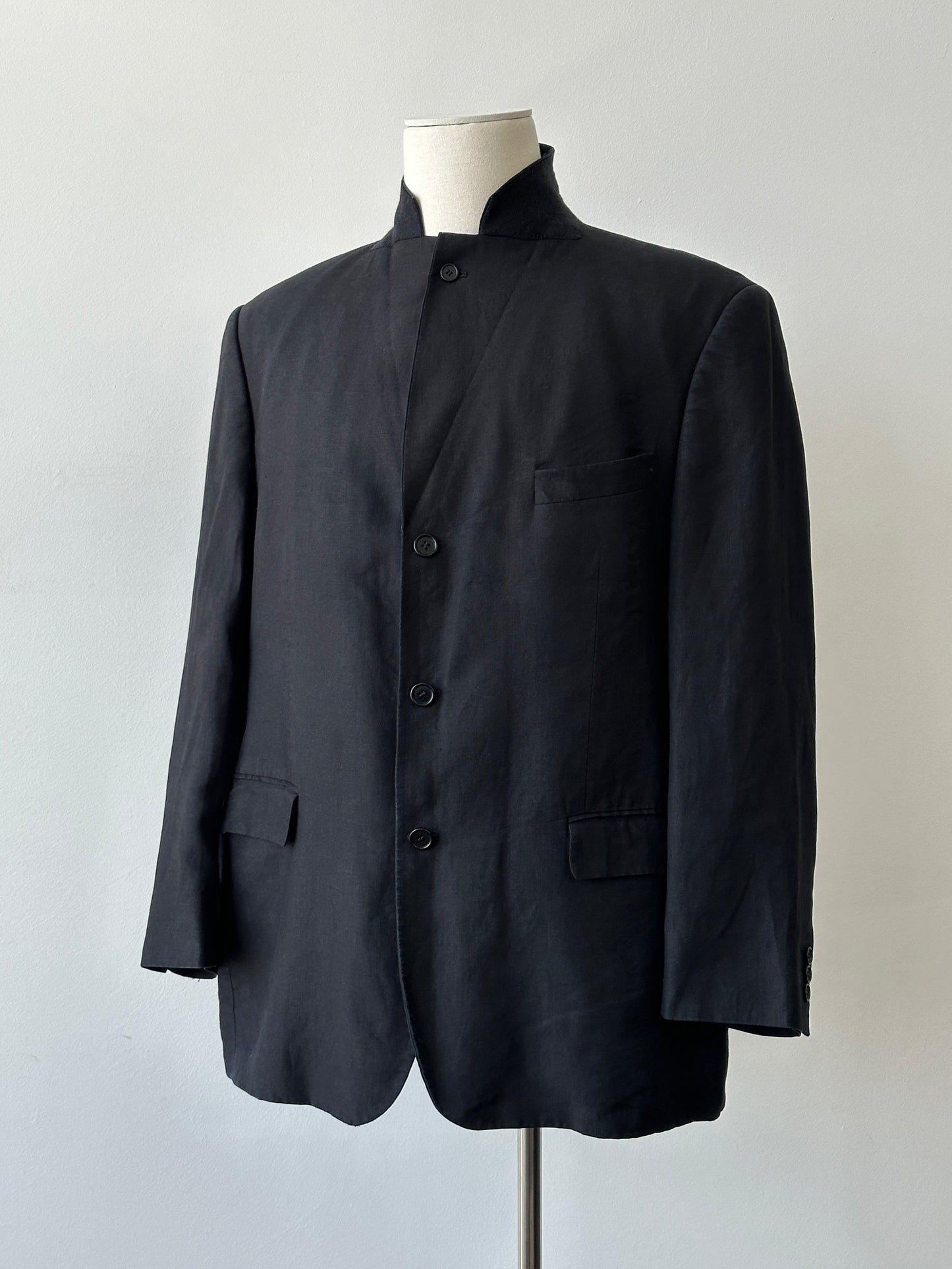 Balmain 2000s Linen High Neck Single Breasted Blazer - 44S