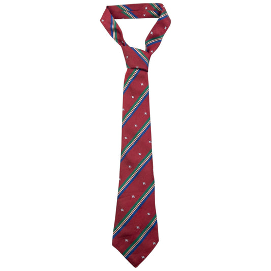 Vintage 80s Burberry Monogram Striped Silk Tie | O/S, Red