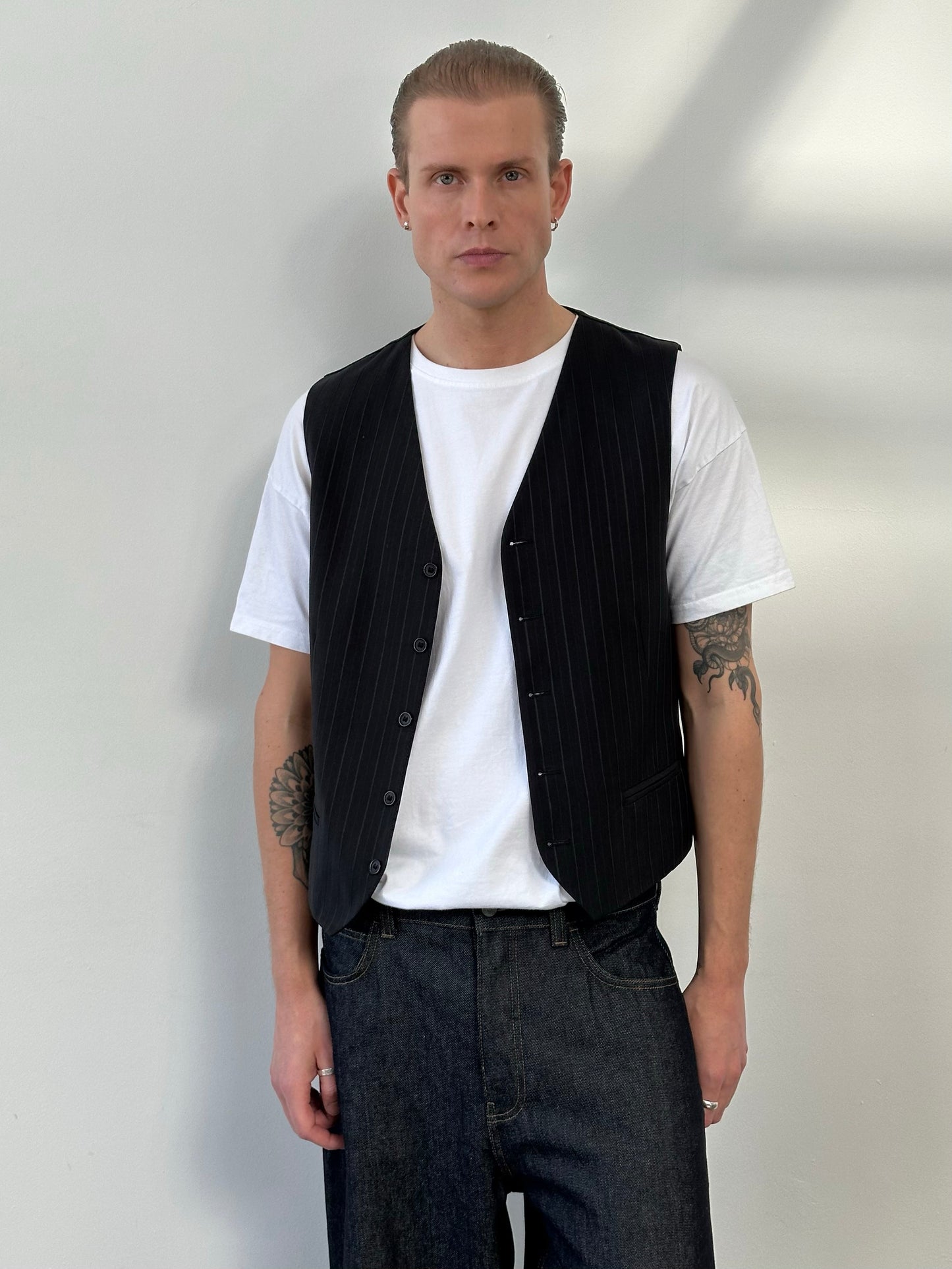 Vintage 1990s Striped Tailored Waistcoat - M