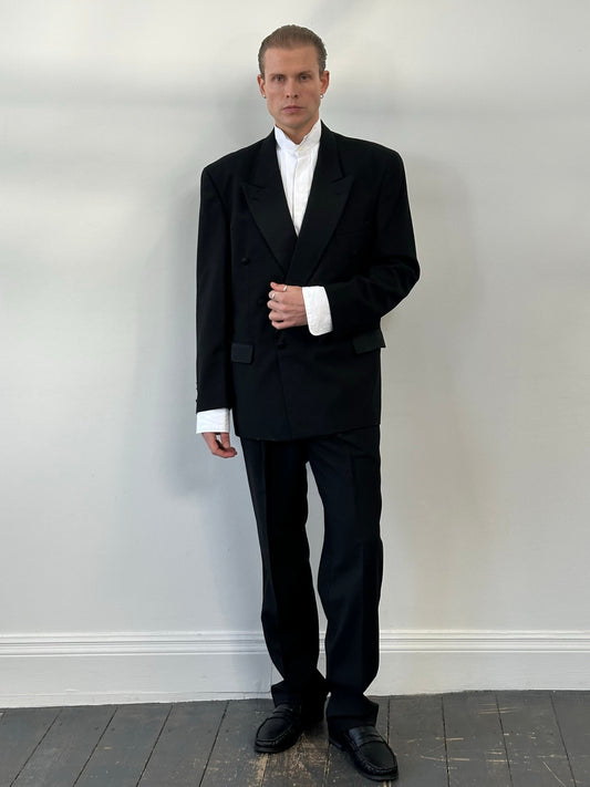 Vintage 1990s Wool Double Breasted Tuxedo Suit - 44R/W32