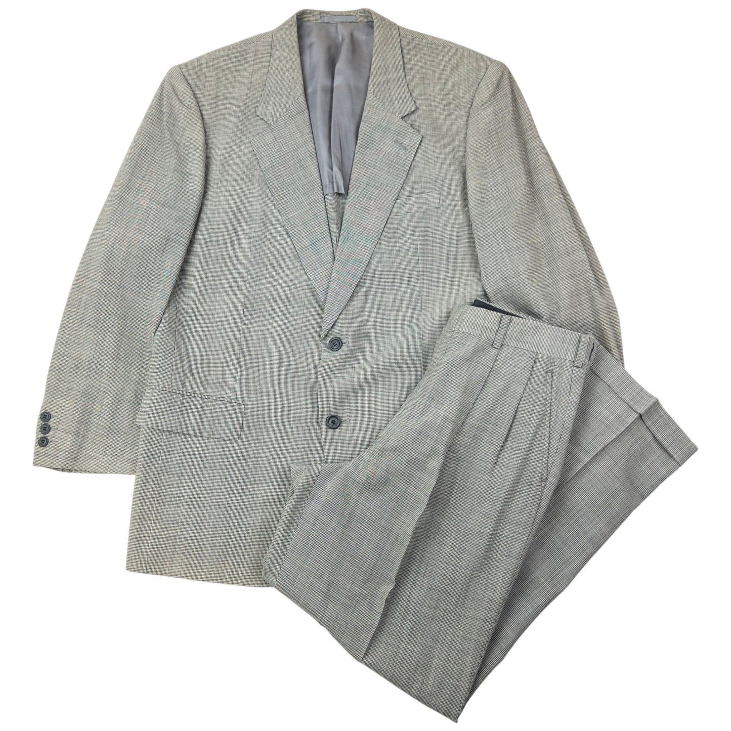 Vintage 90s Issey Miyake Checkered Jacket & Trousers Suit Set Size L | Large, Grey