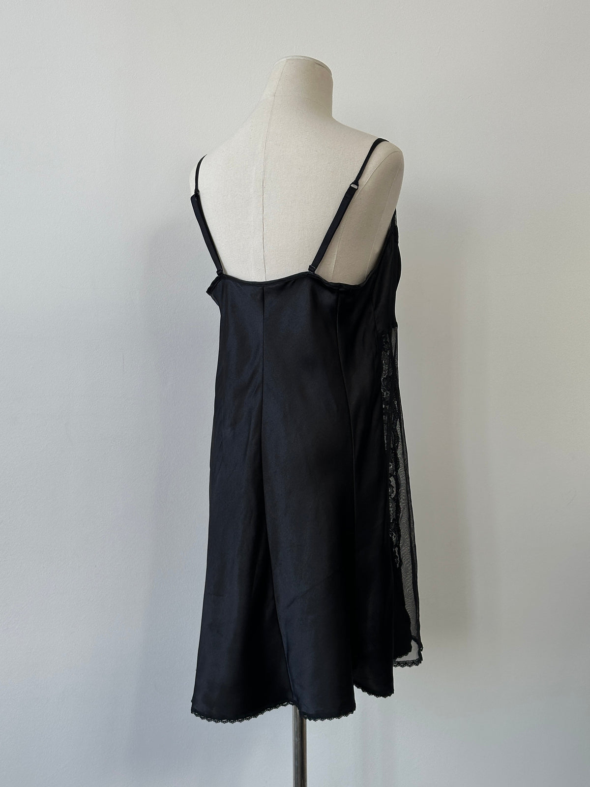 Vintage 1990s Satin Lace Sheer Mini Slip Dress - L