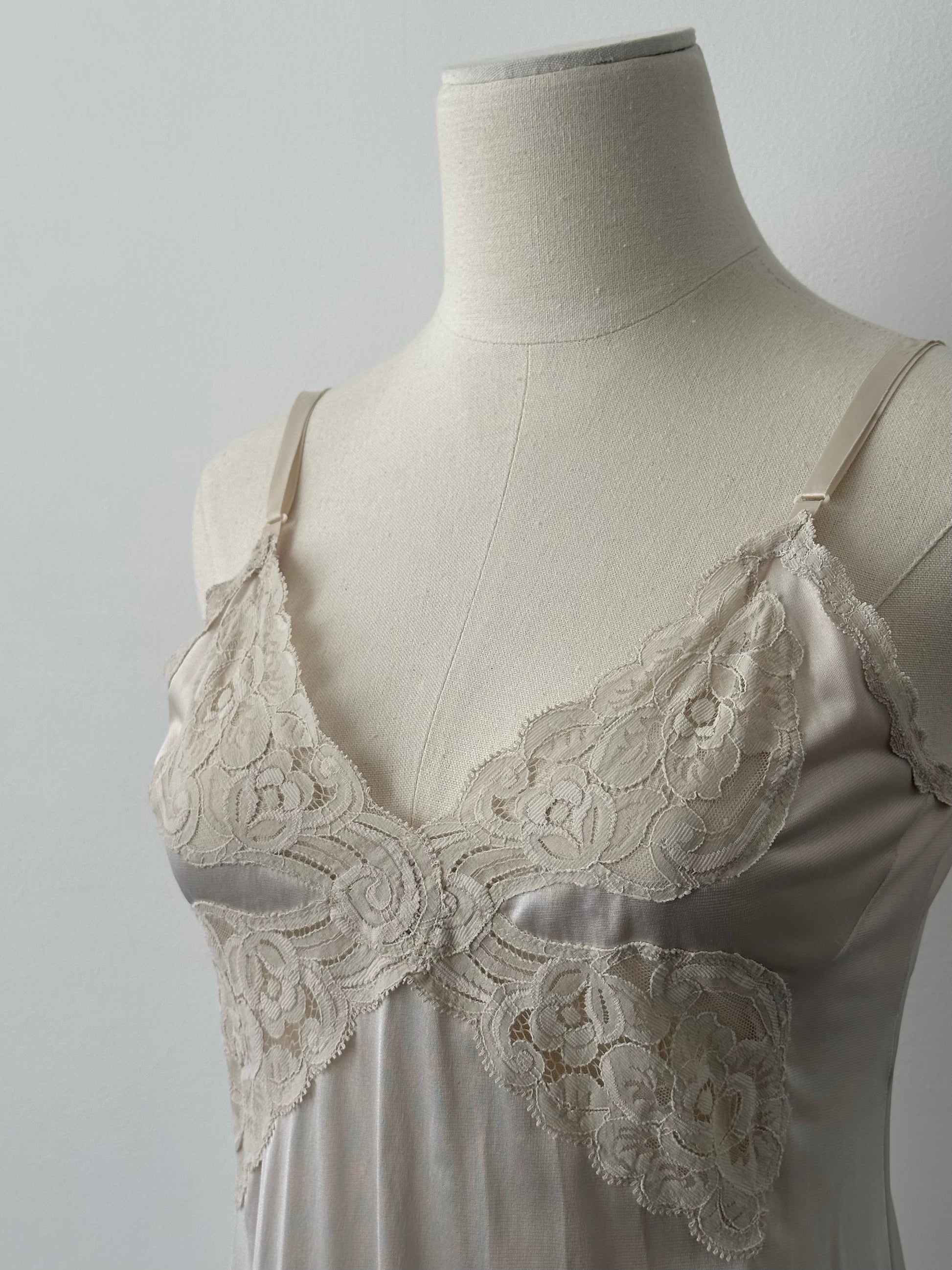 Vintage 1990s Satin Lace Midi Slip Dress - S