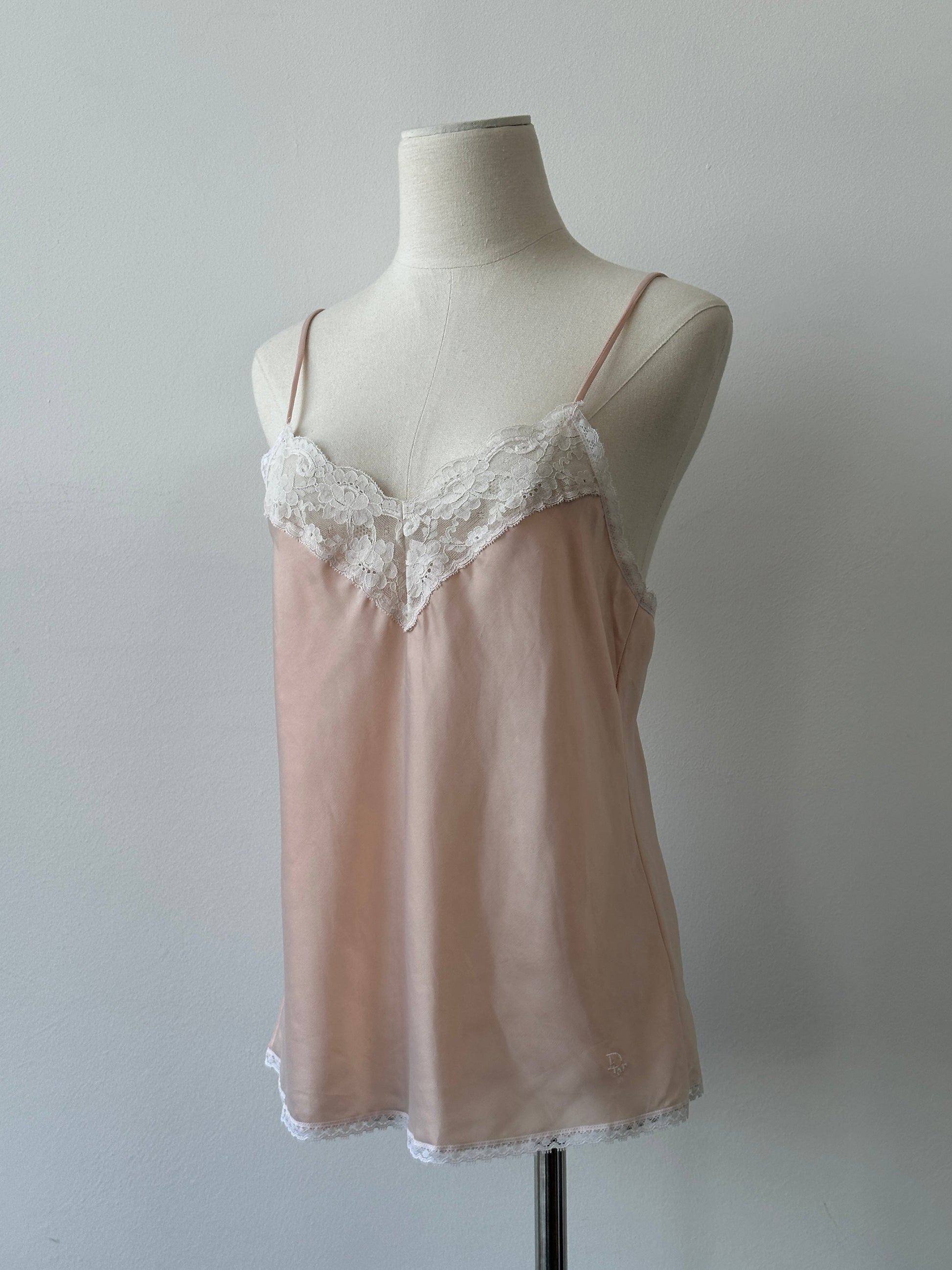 Christian Dior 1990s Satin Lace Logo Cami Top - S