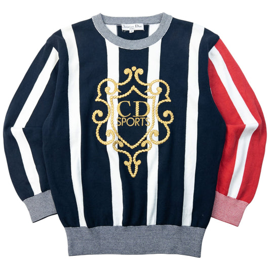 Vintage 90s Dior Sports Embroidered Striped Sweatshirt Womens Size M | Medium, Navy