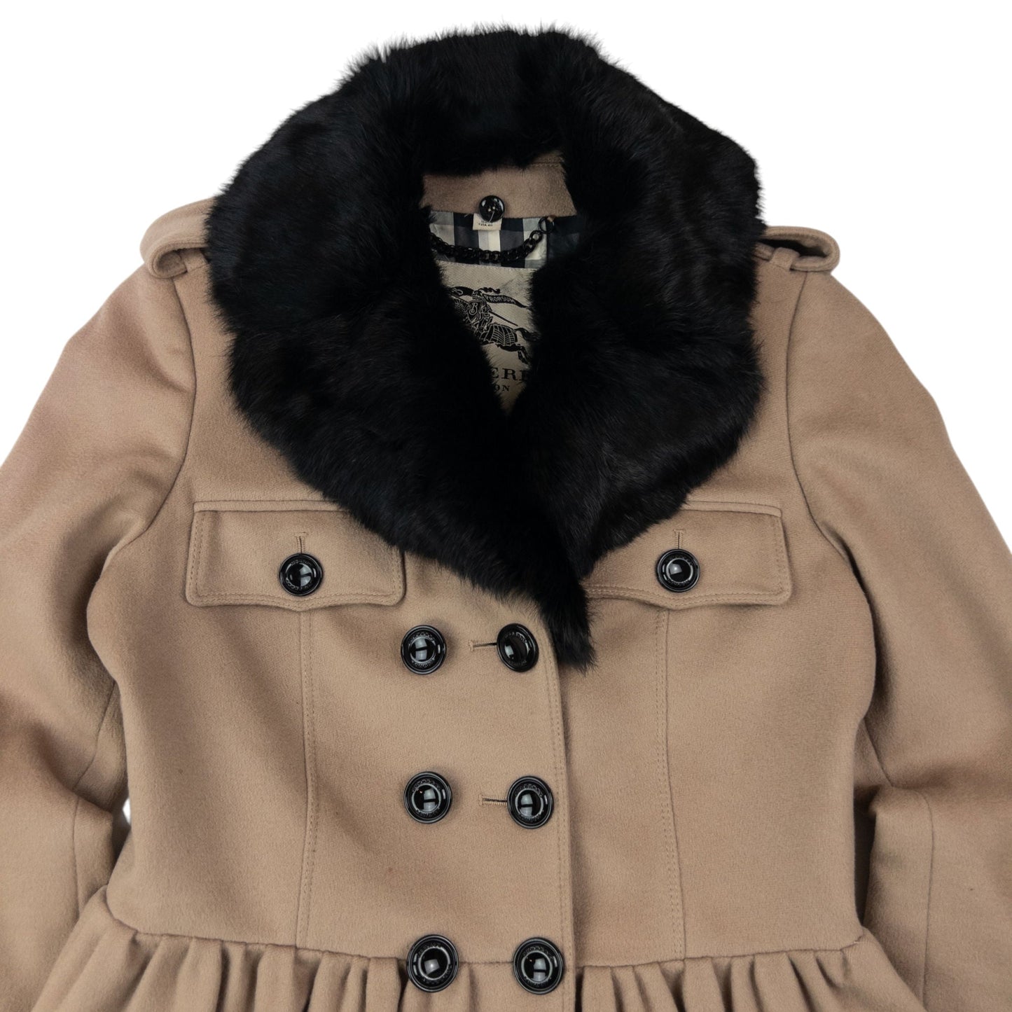 Vintage Burberry Nova Check Lined Fur Collar Jacket Womens Size M | Medium, Beige